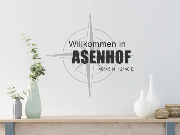 Wandtattoo Willkommen in Asenhof mit den Koordinaten 48°45'N 12°48'E