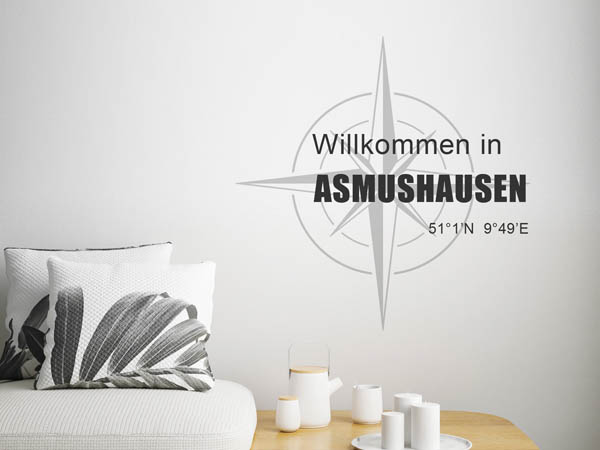 Wandtattoo Willkommen in Asmushausen mit den Koordinaten 51°1'N 9°49'E