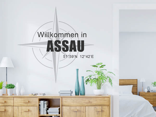 Wandtattoo Willkommen in Assau mit den Koordinaten 51°59'N 12°42'E