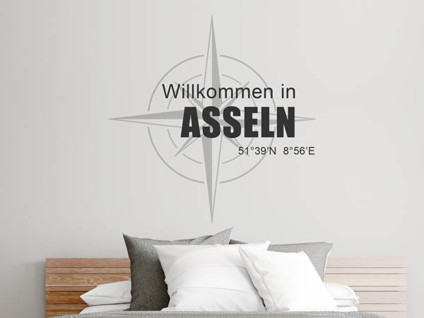 Wandtattoo Willkommen in Asseln mit den Koordinaten 51°39'N 8°56'E