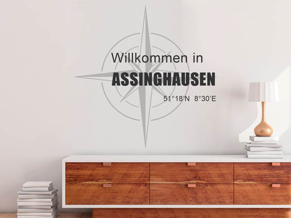 Wandtattoo Willkommen in Assinghausen mit den Koordinaten 51°18'N 8°30'E