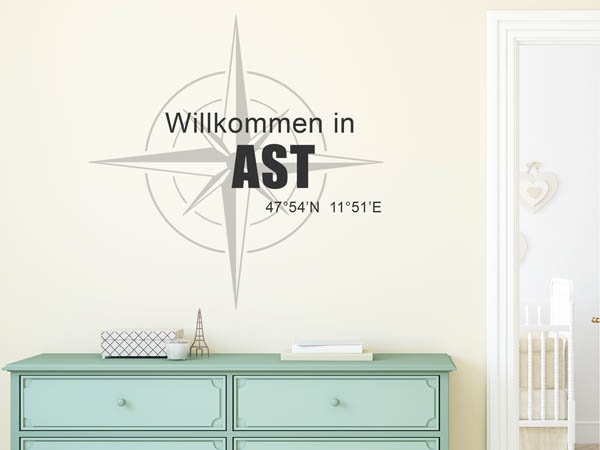 Wandtattoo Willkommen in Ast mit den Koordinaten 47°54'N 11°51'E