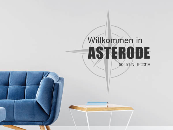 Wandtattoo Willkommen in Asterode mit den Koordinaten 50°51'N 9°23'E