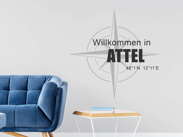 Wandtattoo Willkommen in Attel mit den Koordinaten 48°1'N 12°11'E