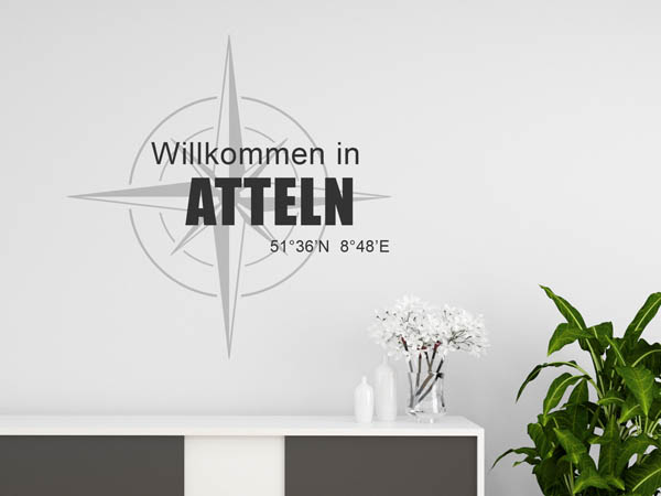 Wandtattoo Willkommen in Atteln mit den Koordinaten 51°36'N 8°48'E