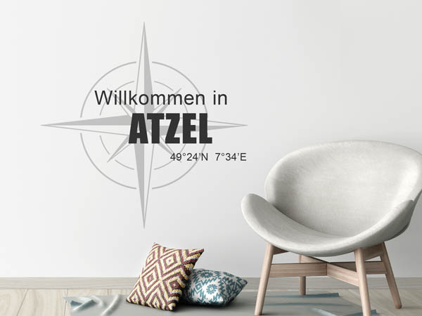 Wandtattoo Willkommen in Atzel mit den Koordinaten 49°24'N 7°34'E