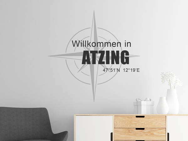 Wandtattoo Willkommen in Atzing mit den Koordinaten 47°51'N 12°19'E