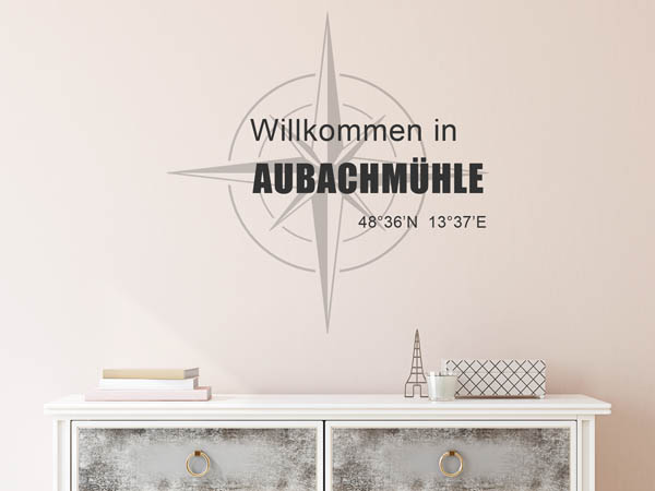 Wandtattoo Willkommen in Aubachmühle mit den Koordinaten 48°36'N 13°37'E