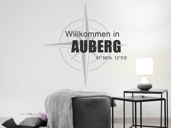 Wandtattoo Willkommen in Auberg mit den Koordinaten 47°56'N 12°5'E