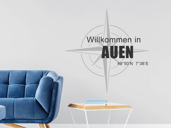 Wandtattoo Willkommen in Auen mit den Koordinaten 49°50'N 7°36'E