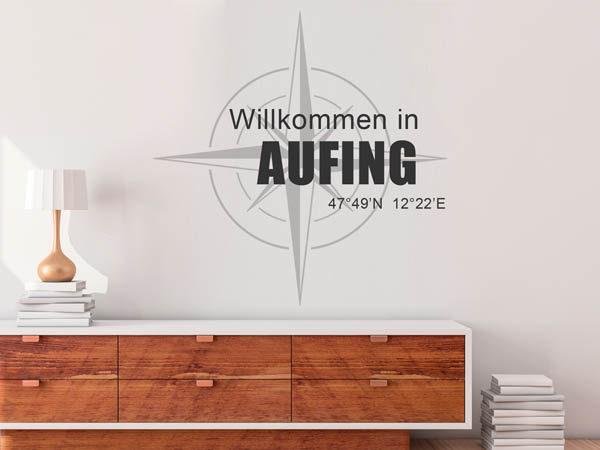 Wandtattoo Willkommen in Aufing mit den Koordinaten 47°49'N 12°22'E