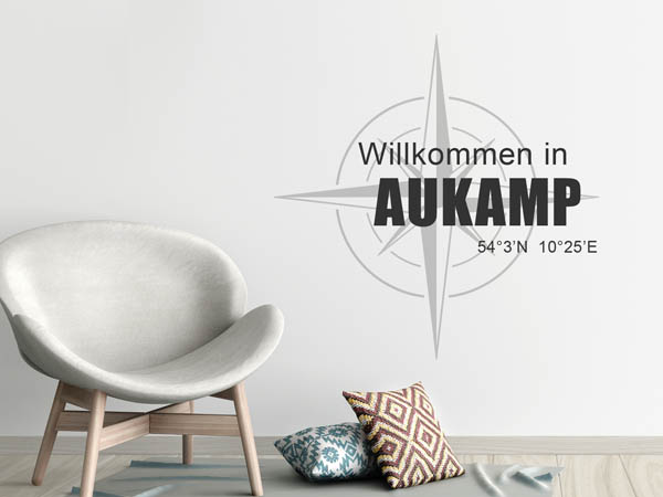 Wandtattoo Willkommen in Aukamp mit den Koordinaten 54°3'N 10°25'E