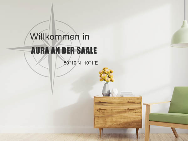 Wandtattoo Willkommen in Aura an der Saale mit den Koordinaten 50°10'N 10°1'E