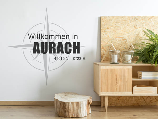 Wandtattoo Willkommen in Aurach mit den Koordinaten 49°15'N 10°23'E