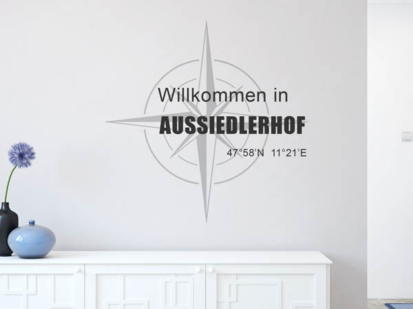 Wandtattoo Willkommen in Aussiedlerhof mit den Koordinaten 47°58'N 11°21'E