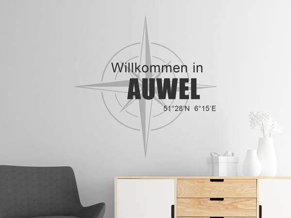 Wandtattoo Willkommen in Auwel mit den Koordinaten 51°28'N 6°15'E