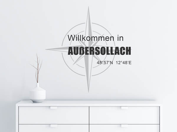 Wandtattoo Willkommen in Außersollach mit den Koordinaten 48°57'N 12°48'E