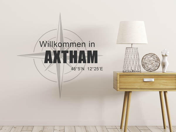 Wandtattoo Willkommen in Axtham mit den Koordinaten 48°5'N 12°25'E