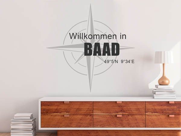 Wandtattoo Willkommen in Baad mit den Koordinaten 49°5'N 9°34'E