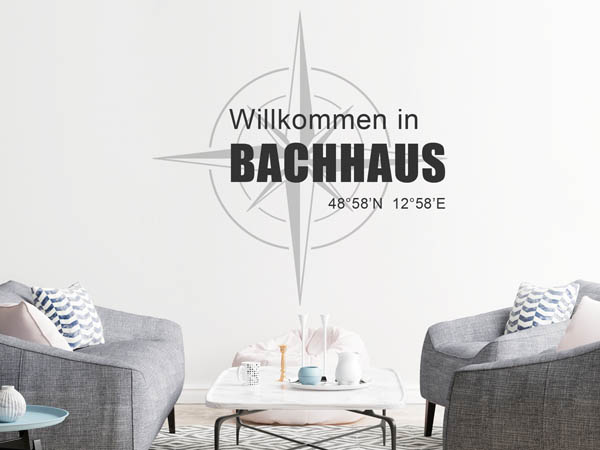 Wandtattoo Willkommen in Bachhaus mit den Koordinaten 48°58'N 12°58'E