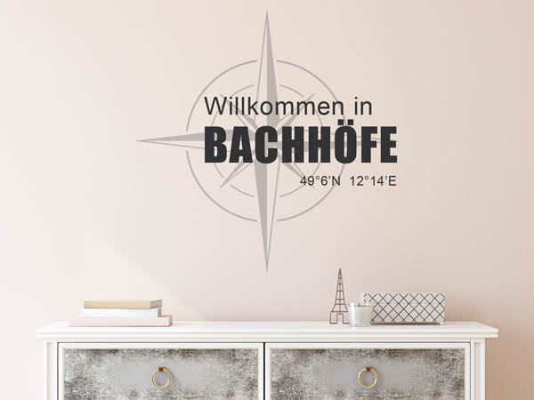 Wandtattoo Willkommen in Bachhöfe mit den Koordinaten 49°6'N 12°14'E