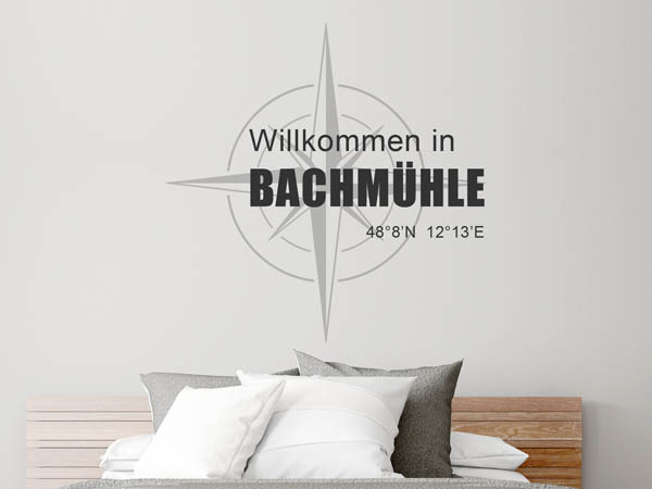 Wandtattoo Willkommen in Bachmühle mit den Koordinaten 48°8'N 12°13'E