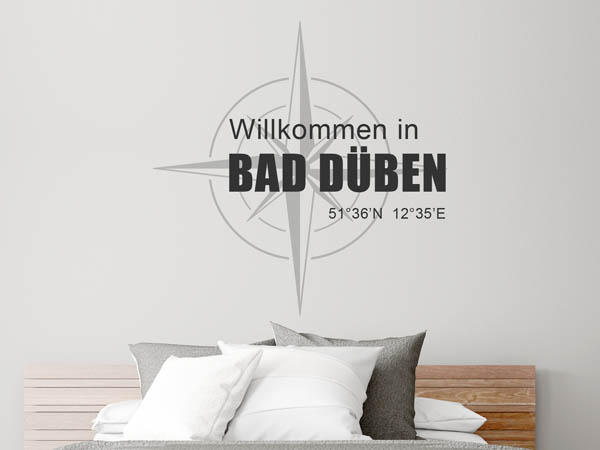 Wandtattoo Willkommen in Bad Düben mit den Koordinaten 51°36'N 12°35'E