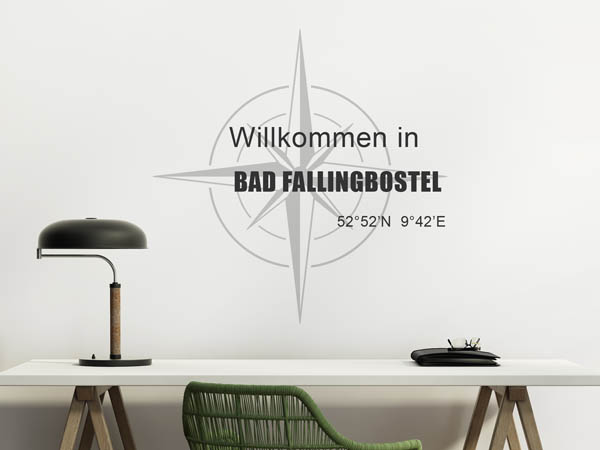 Wandtattoo Willkommen in Bad Fallingbostel mit den Koordinaten 52°52'N 9°42'E