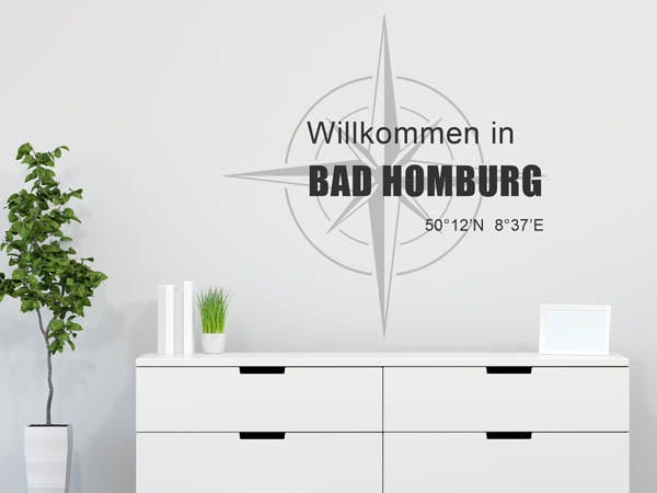 Wandtattoo Willkommen in Bad Homburg mit den Koordinaten 50°12'N 8°37'E
