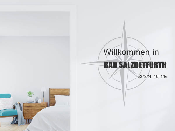 Wandtattoo Willkommen in Bad Salzdetfurth mit den Koordinaten 52°3'N 10°1'E