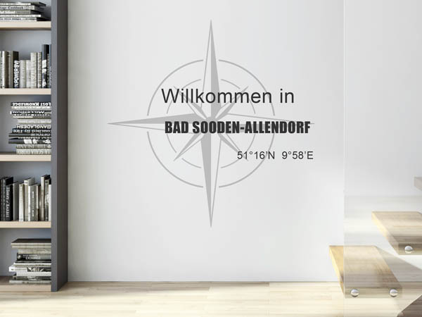 Wandtattoo Willkommen in Bad Sooden-Allendorf mit den Koordinaten 51°16'N 9°58'E