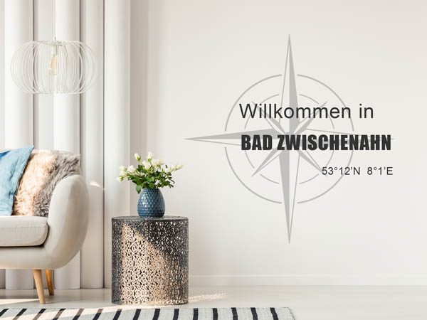 Wandtattoo Willkommen in Bad Zwischenahn mit den Koordinaten 53°12'N 8°1'E