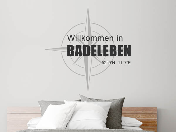Wandtattoo Willkommen in Badeleben mit den Koordinaten 52°9'N 11°7'E