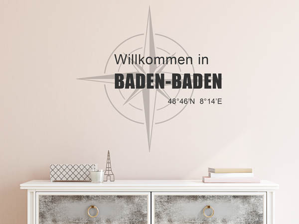 Wandtattoo Willkommen in Baden-Baden mit den Koordinaten 48°46'N 8°14'E