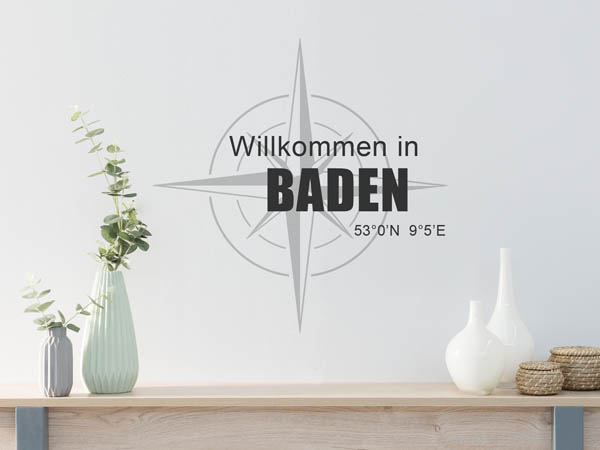 Wandtattoo Willkommen in Baden mit den Koordinaten 53°0'N 9°5'E