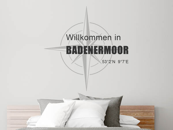 Wandtattoo Willkommen in Badenermoor mit den Koordinaten 53°2'N 9°7'E