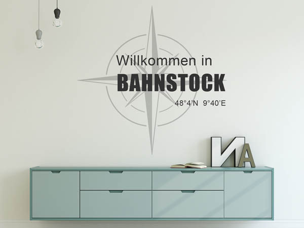 Wandtattoo Willkommen in Bahnstock mit den Koordinaten 48°4'N 9°40'E