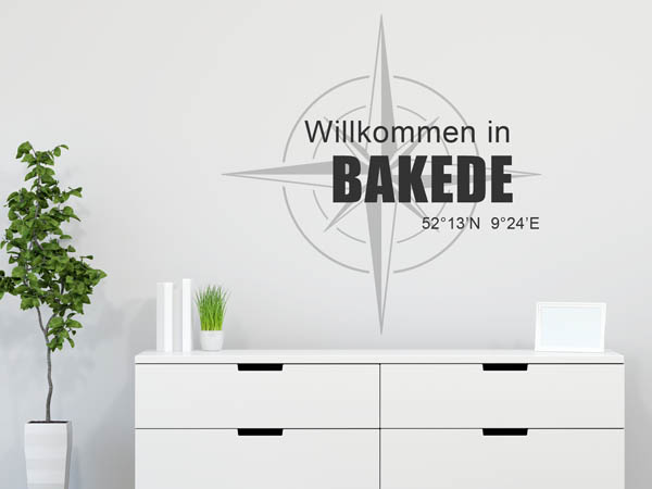 Wandtattoo Willkommen in Bakede mit den Koordinaten 52°13'N 9°24'E