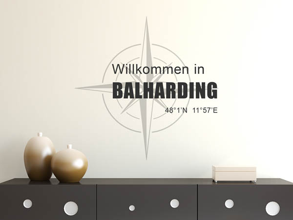 Wandtattoo Willkommen in Balharding mit den Koordinaten 48°1'N 11°57'E
