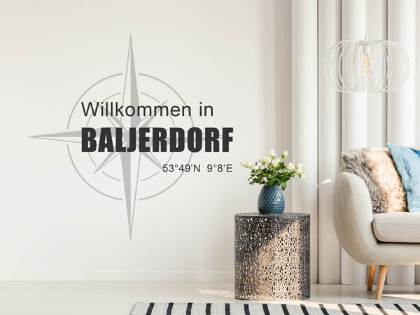 Wandtattoo Willkommen in Baljerdorf mit den Koordinaten 53°49'N 9°8'E