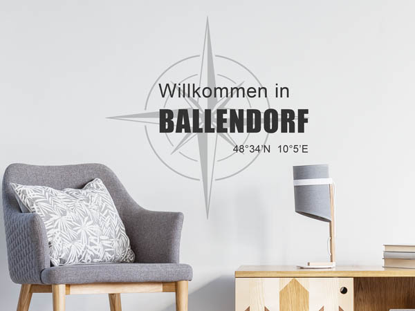 Wandtattoo Willkommen in Ballendorf mit den Koordinaten 48°34'N 10°5'E