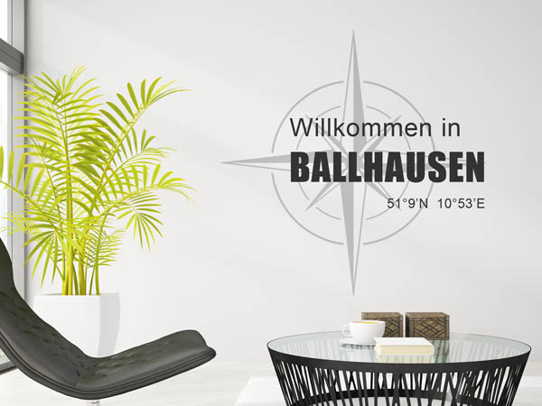 Wandtattoo Willkommen in Ballhausen mit den Koordinaten 51°9'N 10°53'E