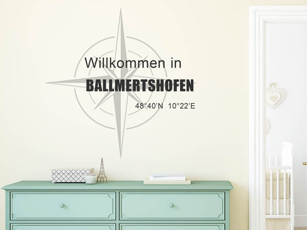 Wandtattoo Willkommen in Ballmertshofen mit den Koordinaten 48°40'N 10°22'E