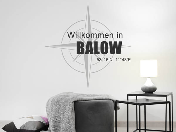 Wandtattoo Willkommen in Balow mit den Koordinaten 53°16'N 11°43'E