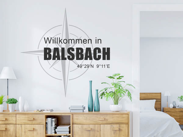 Wandtattoo Willkommen in Balsbach mit den Koordinaten 49°29'N 9°11'E