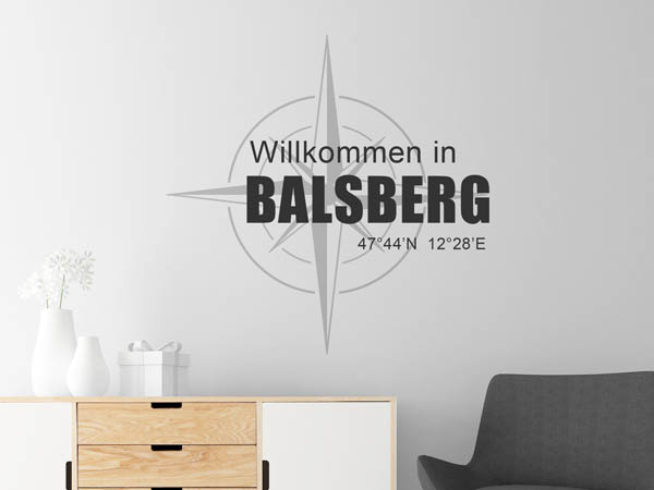 Wandtattoo Willkommen in Balsberg mit den Koordinaten 47°44'N 12°28'E