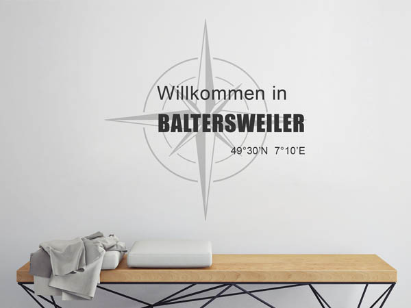 Wandtattoo Willkommen in Baltersweiler mit den Koordinaten 49°30'N 7°10'E