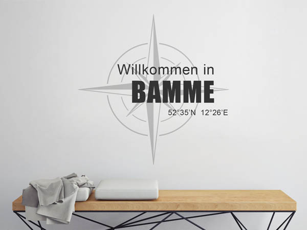 Wandtattoo Willkommen in Bamme mit den Koordinaten 52°35'N 12°26'E