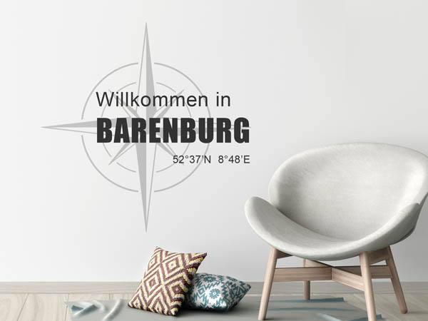 Wandtattoo Willkommen in Barenburg mit den Koordinaten 52°37'N 8°48'E