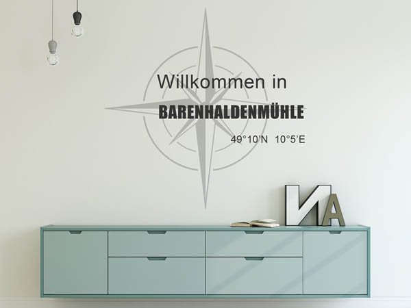 Wandtattoo Willkommen in Barenhaldenmühle mit den Koordinaten 49°10'N 10°5'E